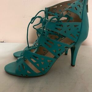 Elegant Teal Lace-Up Heels